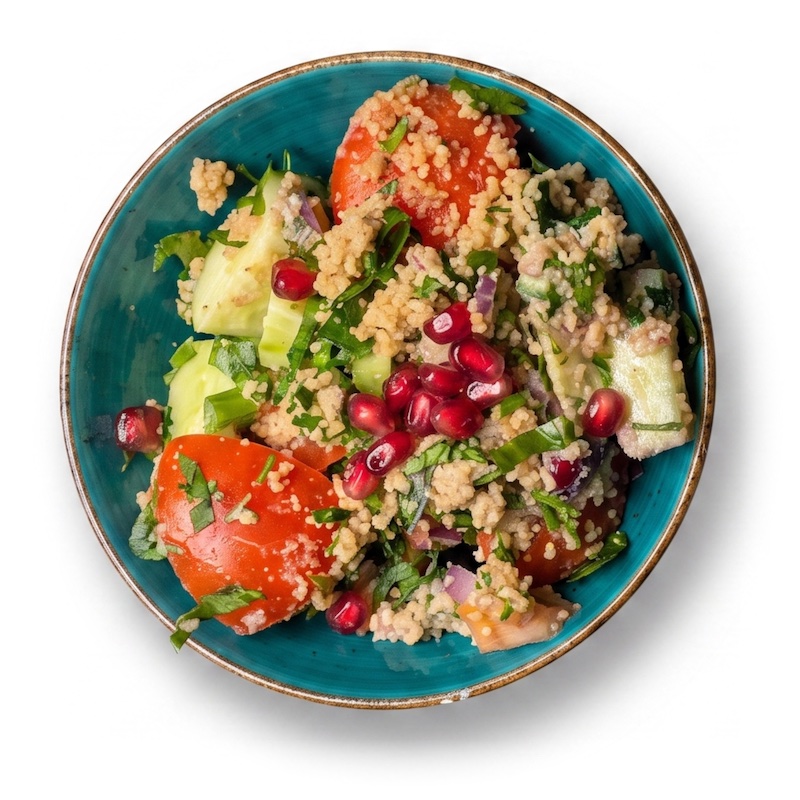Qartuli Salad with walnut dressing — tomato and cucumber salad