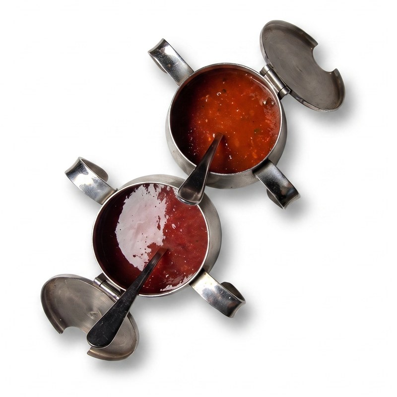 Tkemali and Sazebeli sauces in serving pots